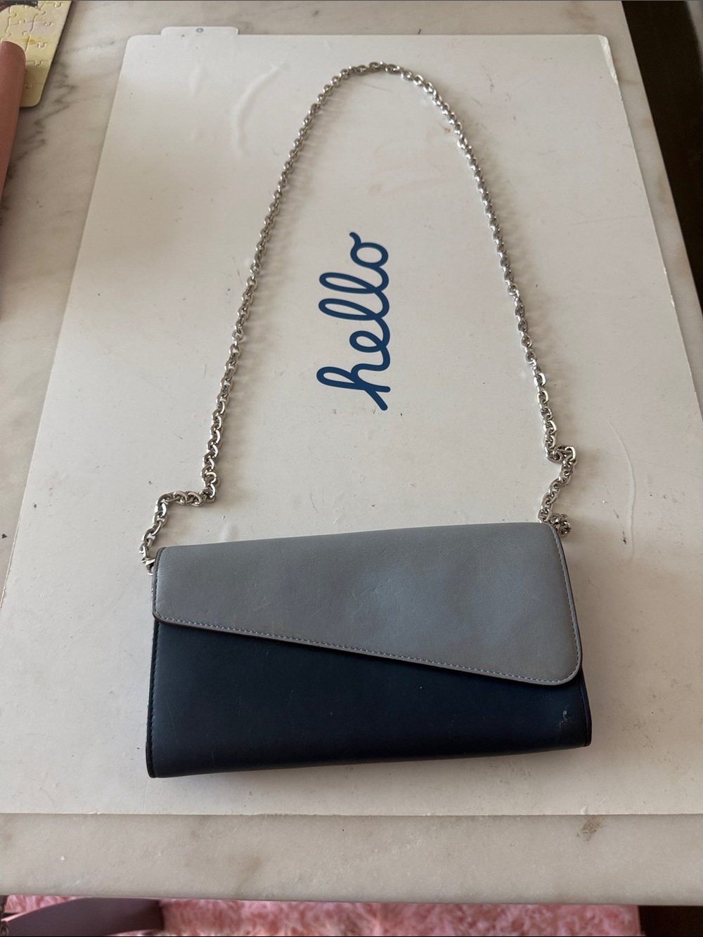 Two-Tone Gray and Black Chain Crossbody Bag